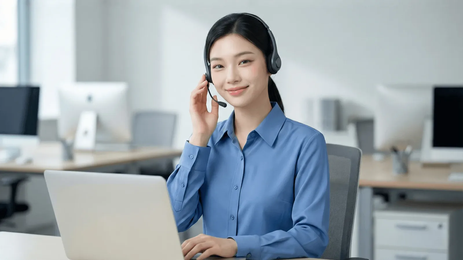 상담 화면을 확인하는 품티켓 상담원